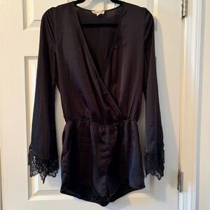 Women’s Black Satin Lace-Trim Romper - Brand: (Unknown)